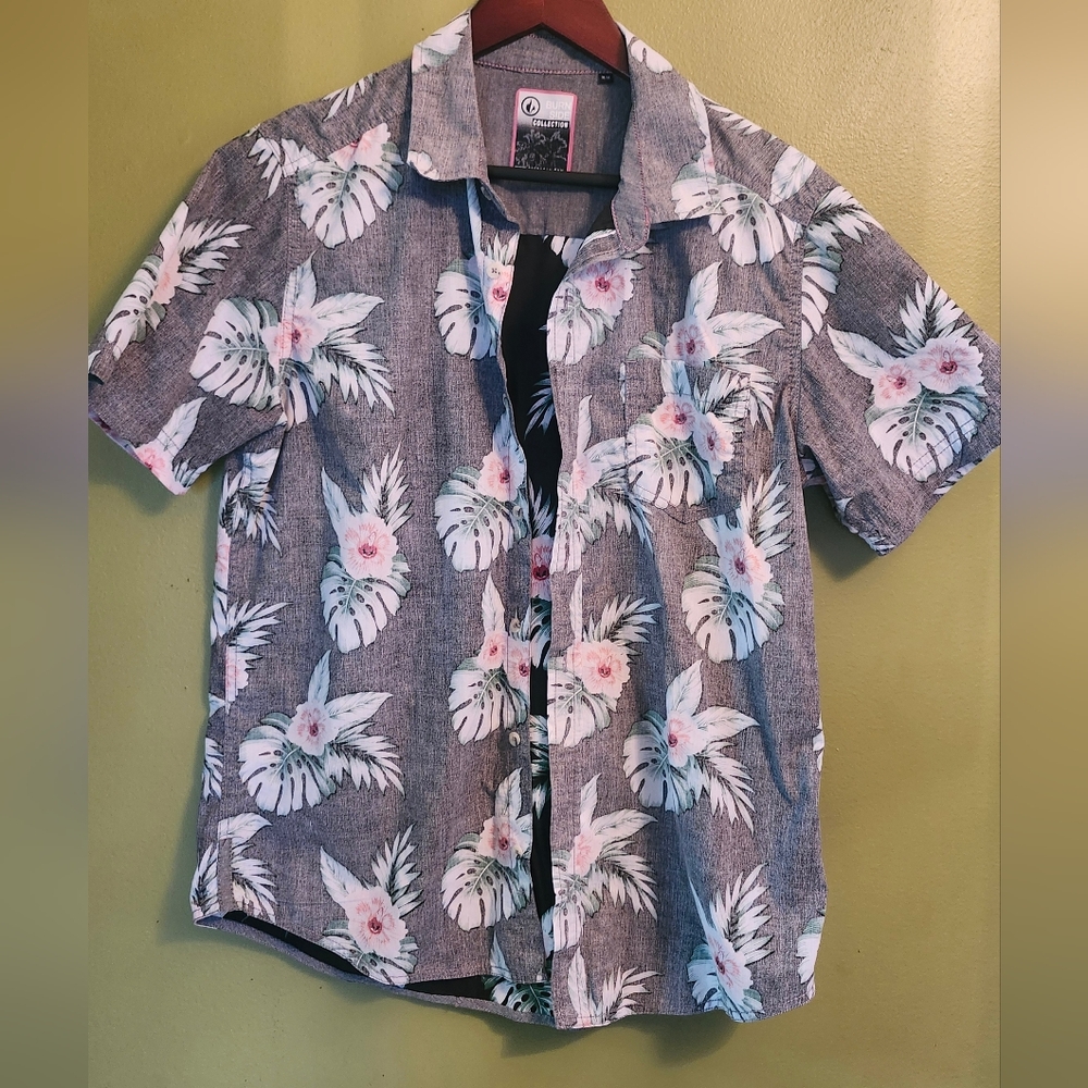 Burnside Tropical Print Shirt - Pink and Black Mens‎ Medium Button Up.